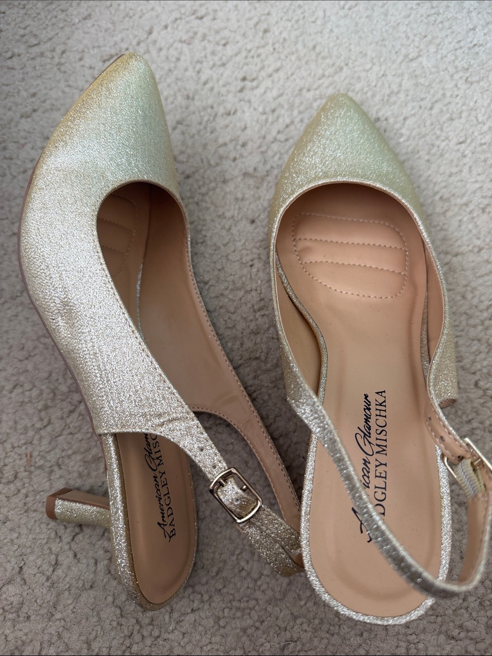 Badgley Mischka Glitter Gold Pointed-Toe Slingback Heels